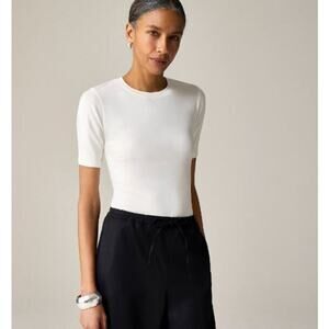 JCrew Women's Crewneck Refined Rib Elbow-Sleeve T-Shirt CI023 Ivory Size XXS NWT